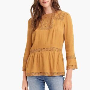J. Crew Point Sur Lace Panel Blouse Top Marled Mushroom Golden Yellow Size 12